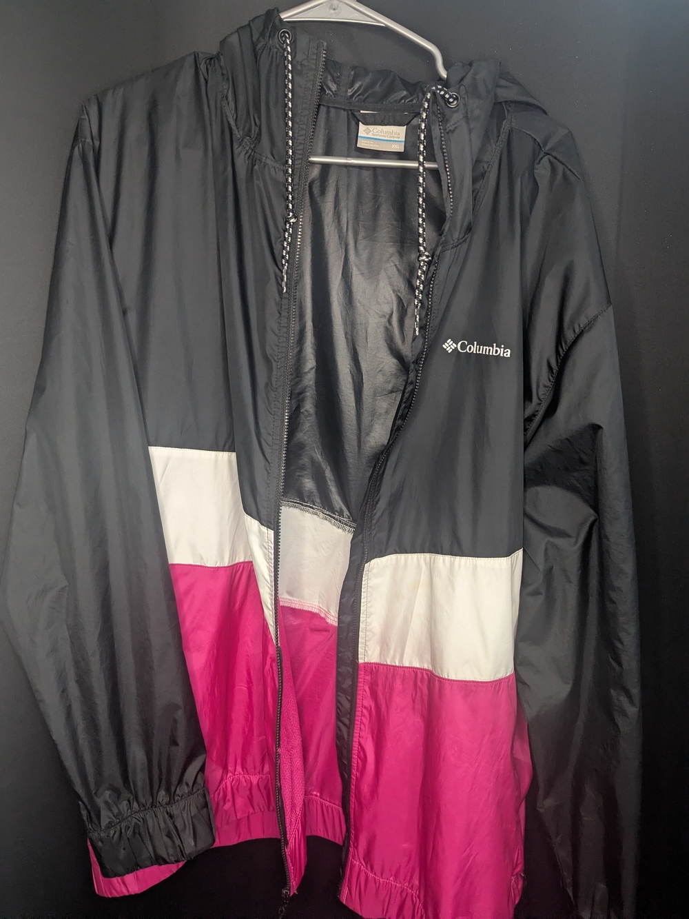Columbia Women's Black and Pink Colorblock Windbreaker Jacket